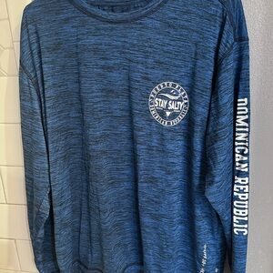UPF Sun Protective Long Sleeve Stay Salty Blue Men's Dominican Republic Shirt L